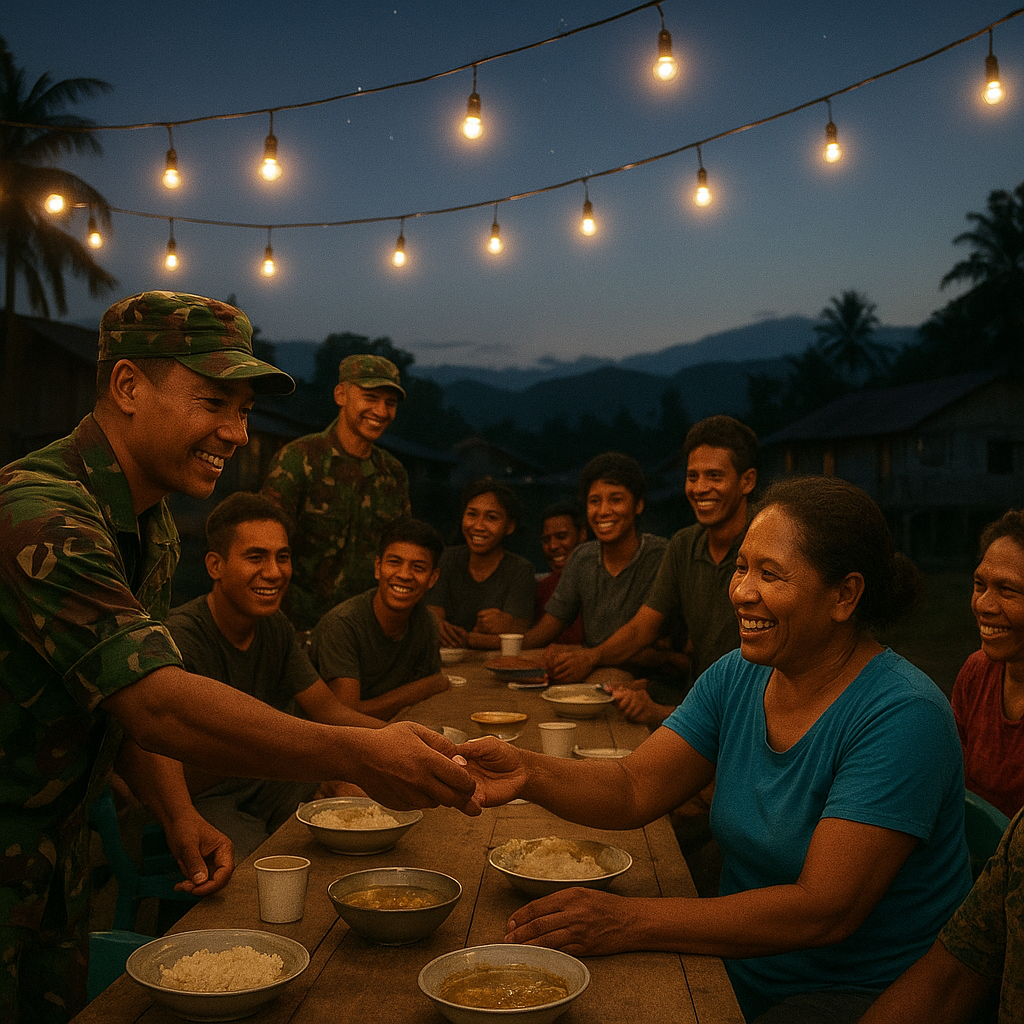 Santap Malam dan Vitamin, Satgas TMMD Sorong Selatan Jaga Stamina dan Kehangatan Bersama Warga