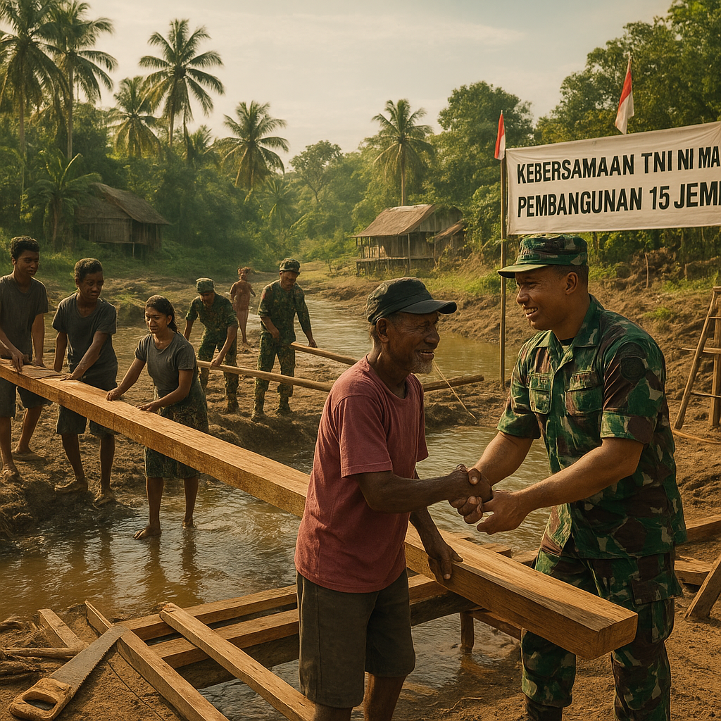 Kebersamaan TNI dan Masyarakat: Pembangunan 15 Jembatan Aramco di Merauke Terus Dikebut