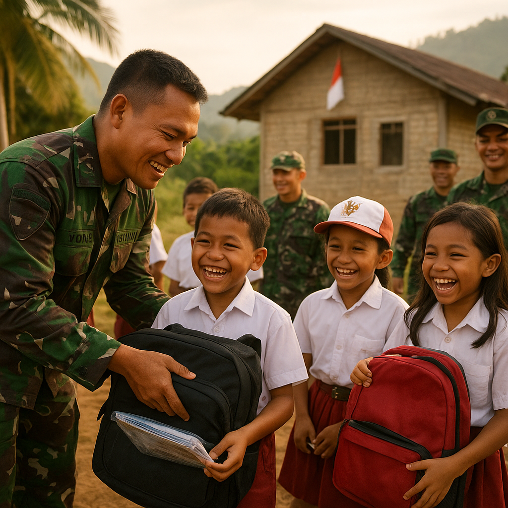 Senyum Anak-anak di Perbatasan Bersama Prajurit Satgas Yonif 407/PK