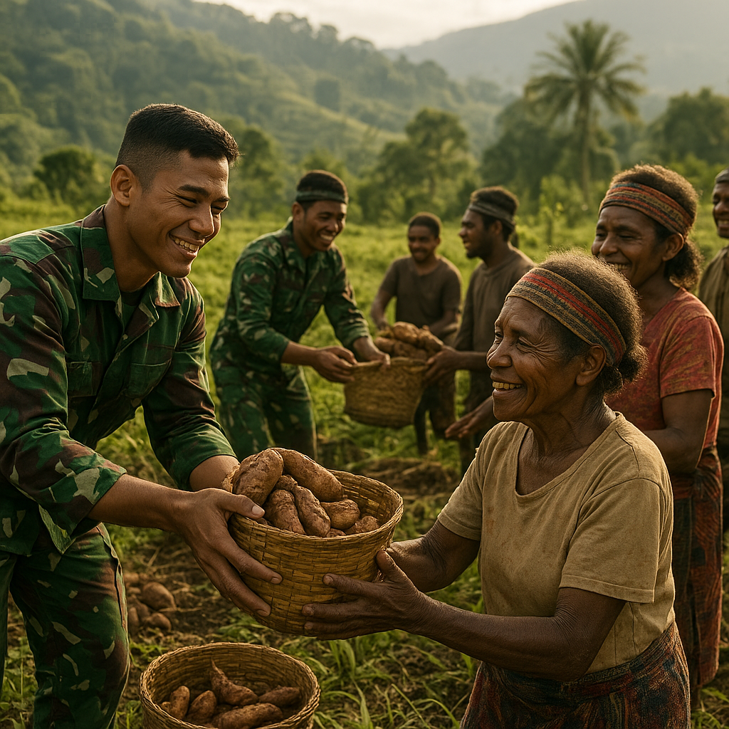 Satgas TNI Bantu Panen Raya di Ladang Warga Papua, Semangat Kebersamaan Menguat