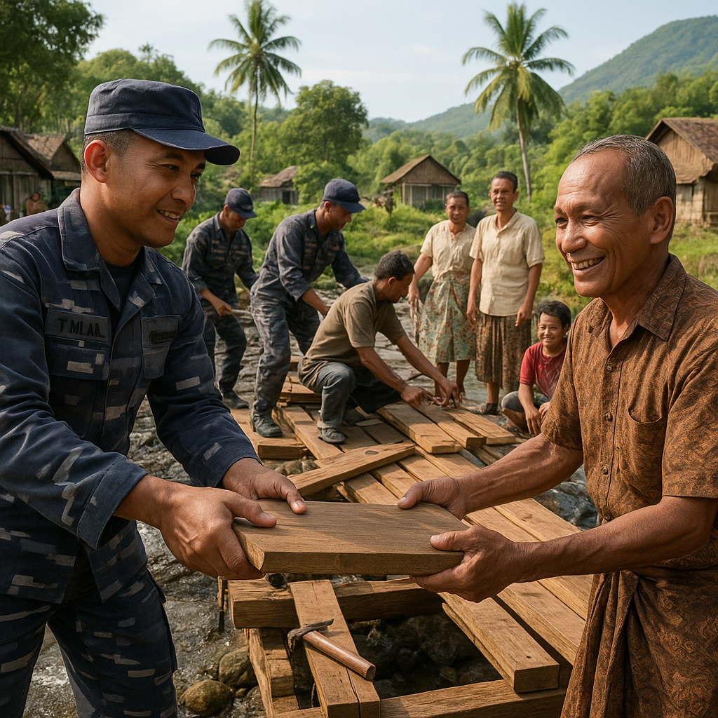 TNI AL Bantu Perbaiki Jembatan Darurat di Desa Terpencil Flores, Warga Kembali Tersenyum