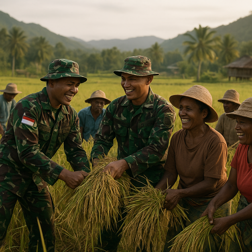 Satgas Yonif 413 Kostrad Bantu Petani di Perbatasan Papua Panen Padi