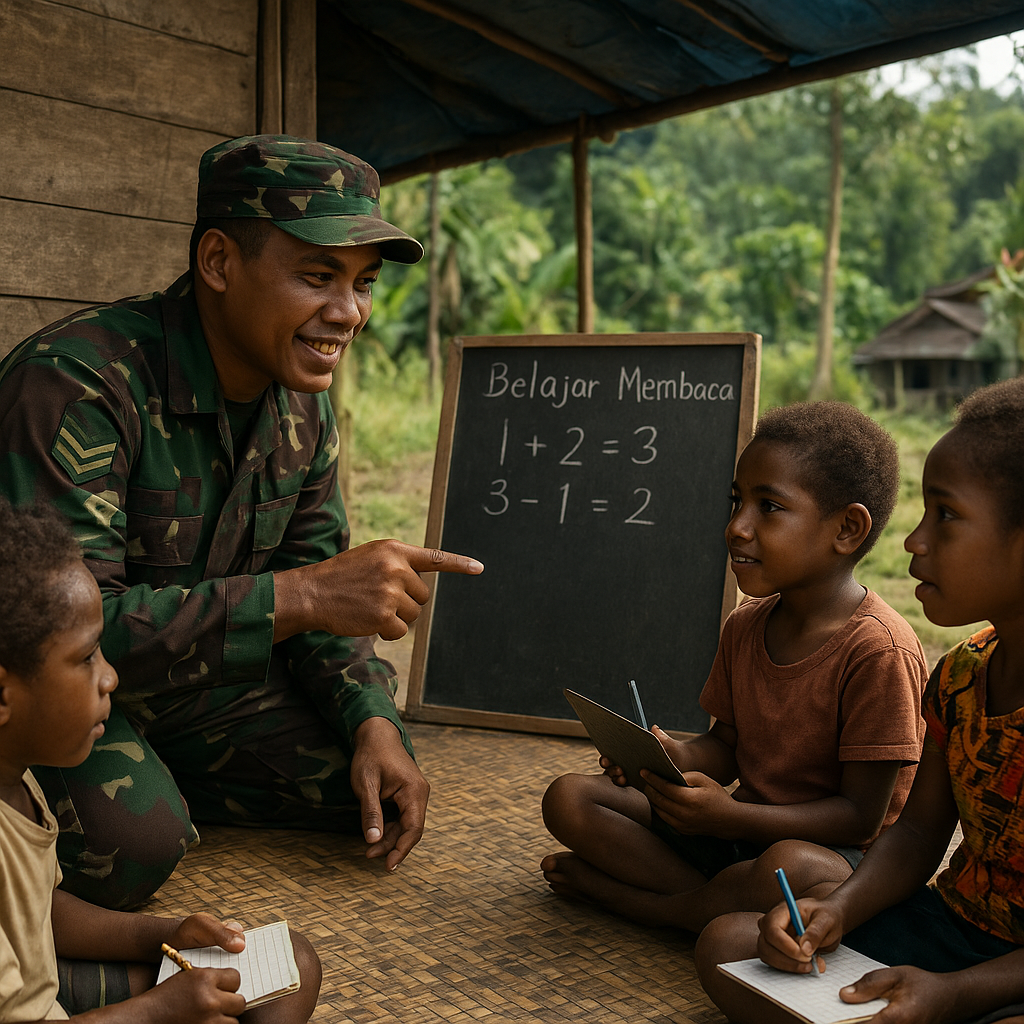 Kegiatan Mengajar Prajurit TNI di Sekolah Darurat Pedalaman Papua Barat