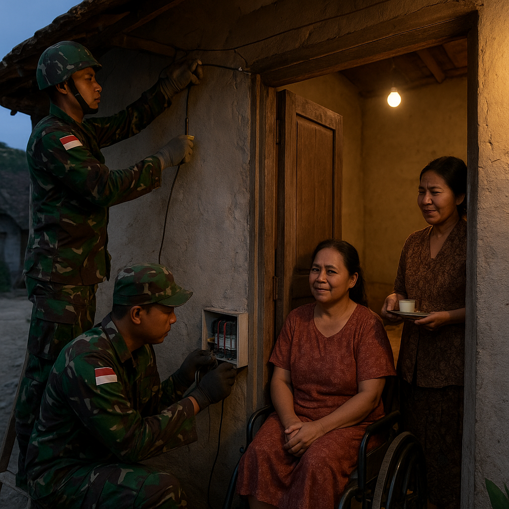 Satgas TMMD di Nganjuk Bantu Pasang Listrik untuk Rumah Warga Penyandang Disabilitas