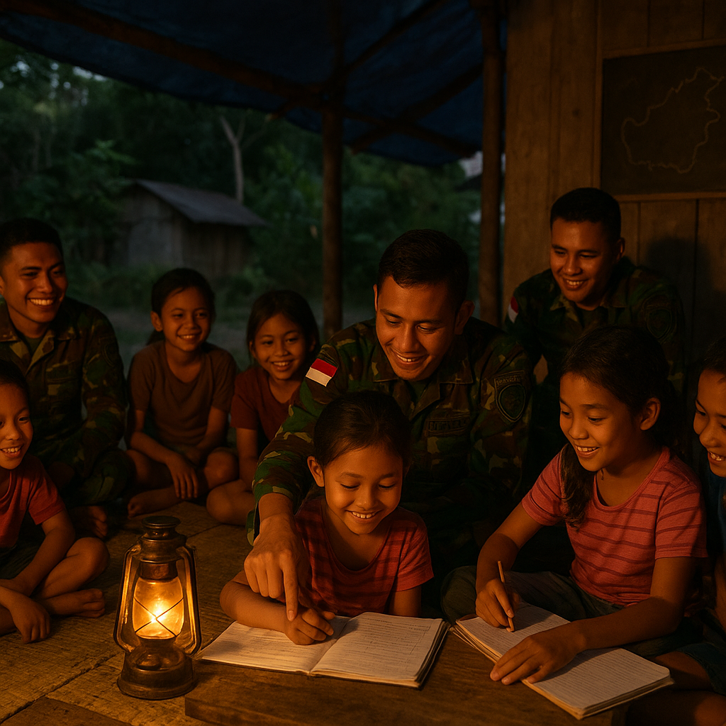 Pos Satgas Perbatasan di Kalimantan Gelar Kelas Belajar untuk Anak-Anak Dusun