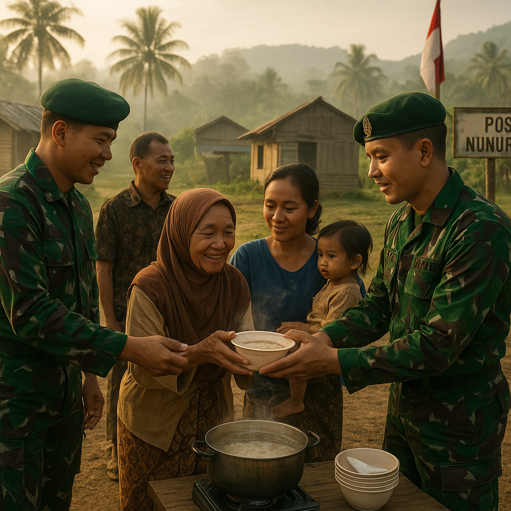 Aksi Humanis Yonarmed 12 Kostrad, Pos Nunura Berbagi Bubur di Desa Tohe