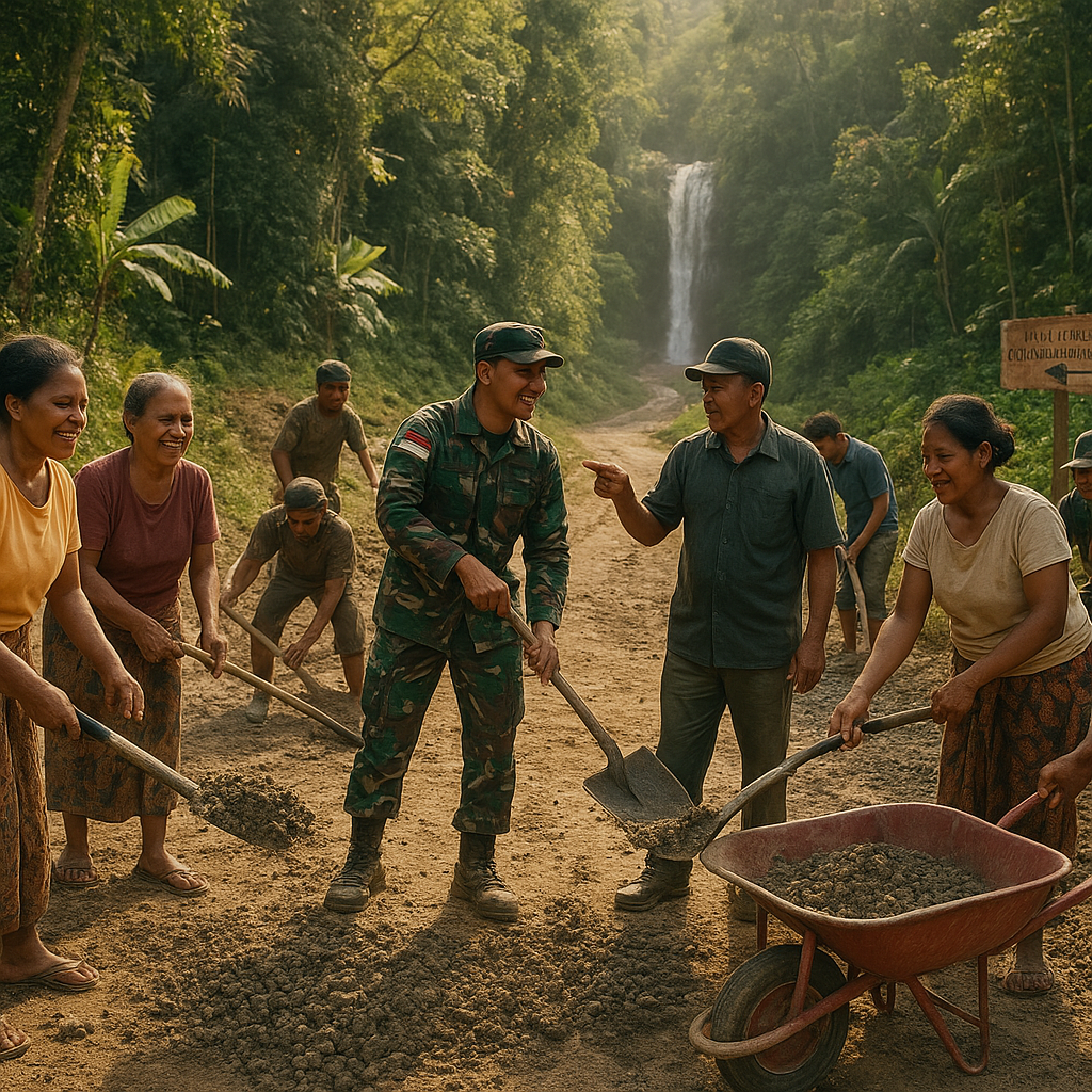 Gotong Royong TNI dan Warga Perbaiki Jalan ke Air Terjun, Buka Peluang Pariwisata Kampung Sesor