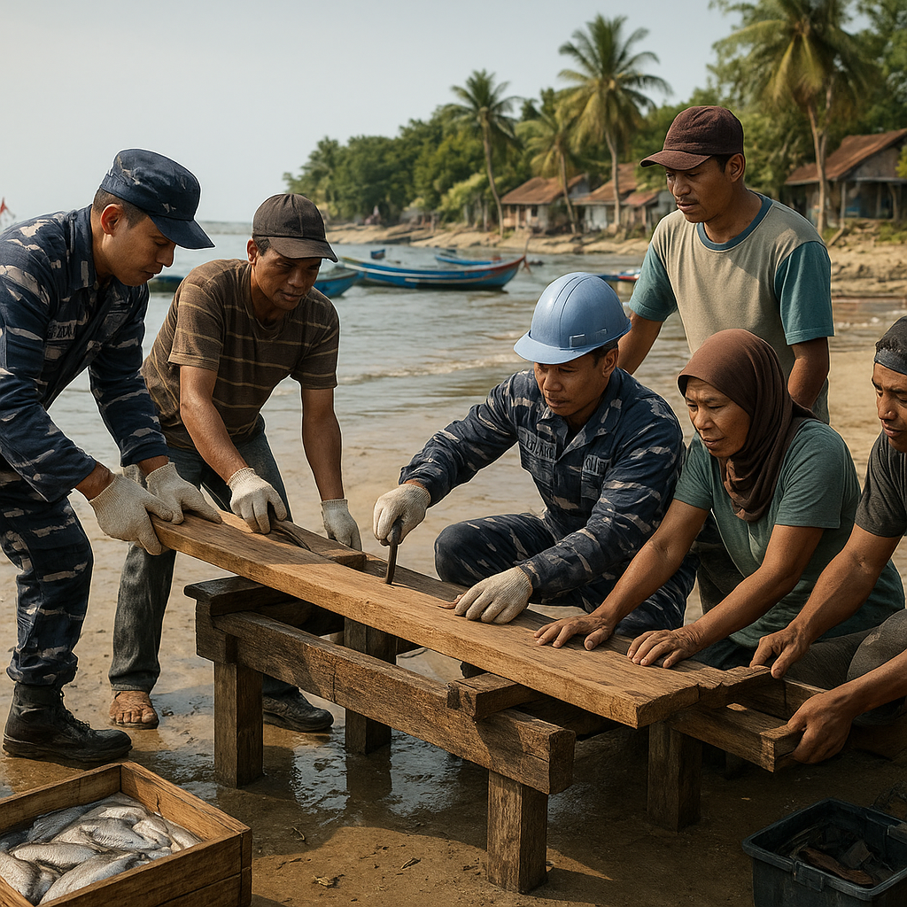 TNI AL Bantu Perbaiki Jembatan Timbang di Desa Pesisir, Lancarkan Distribusi Hasil Laut