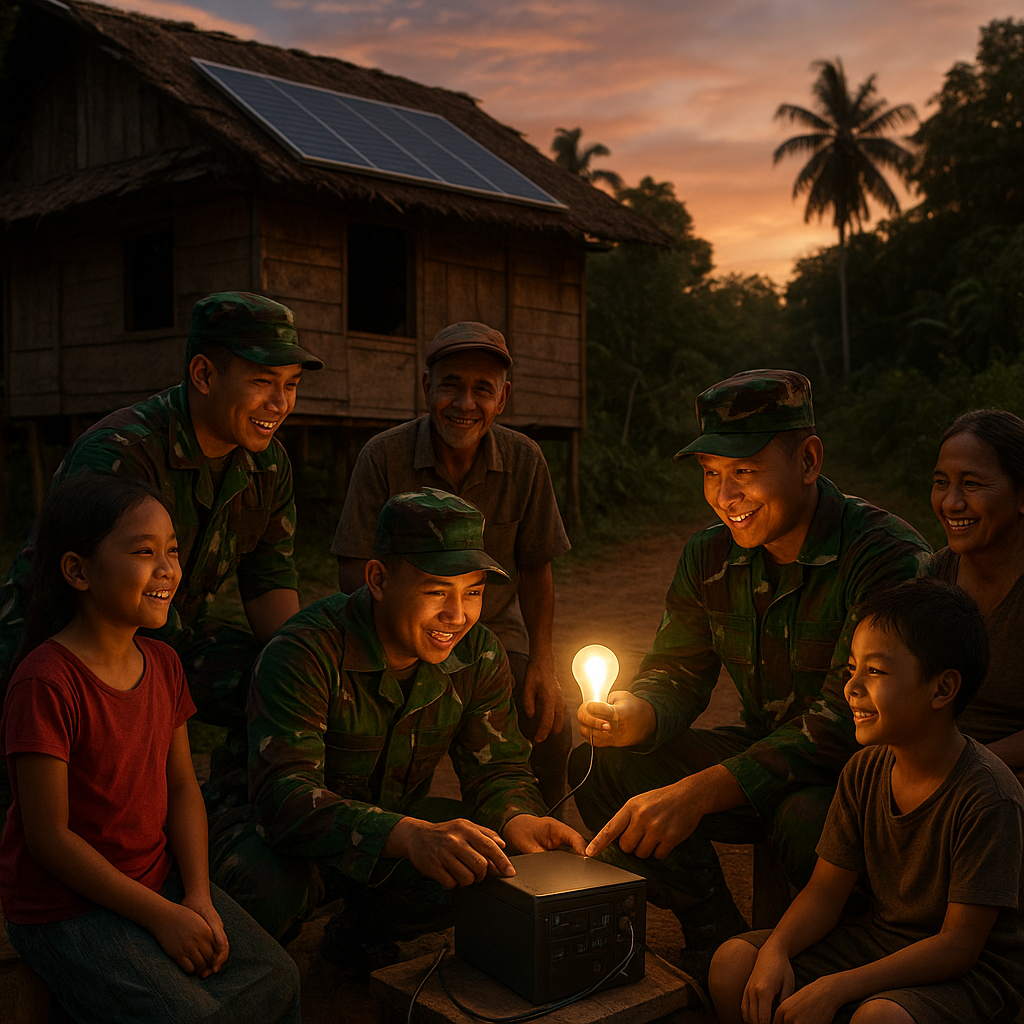 Berkat Satgas TNI, Listrik Tenaga Surya Akhirnya Menyala di Dusun Terpencil Kalimantan
