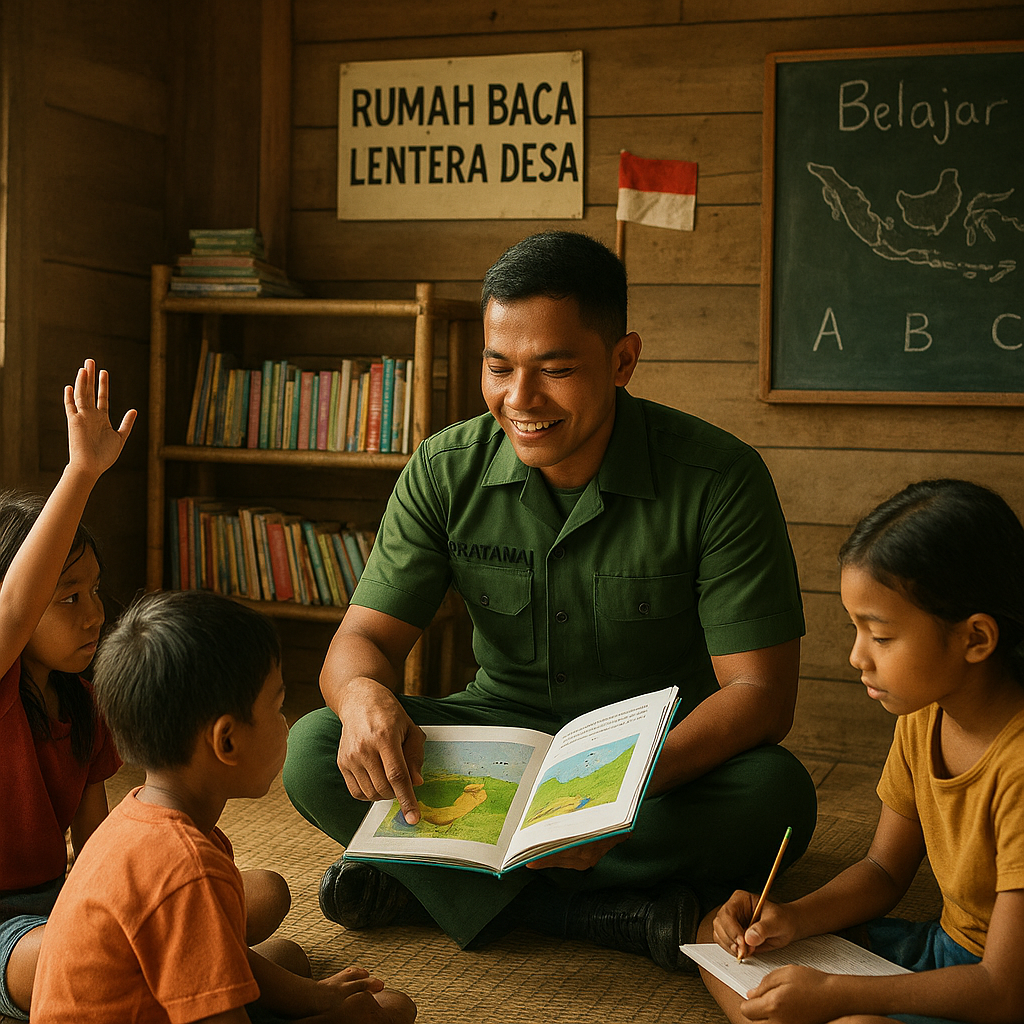 Prajurit TNI Jadi Guru Dadakan, Bantu Anak-Anak Pelosok Belajar di Rumah Baca Lentera Desa