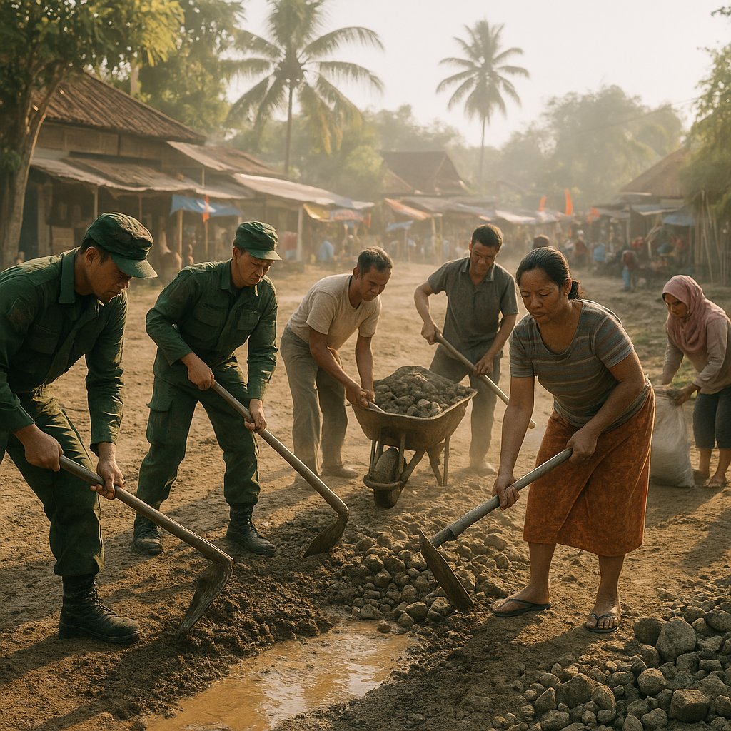 Perbaiki Jalan Rusak, Prajurit Zeni Bantu Lancarkan Akses Warga ke Pasar
