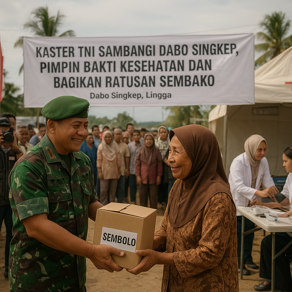 Kaster TNI Sambangi Dabo Singkep, Pimpin Bakti Kesehatan dan Bagikan Ratusan Sembako