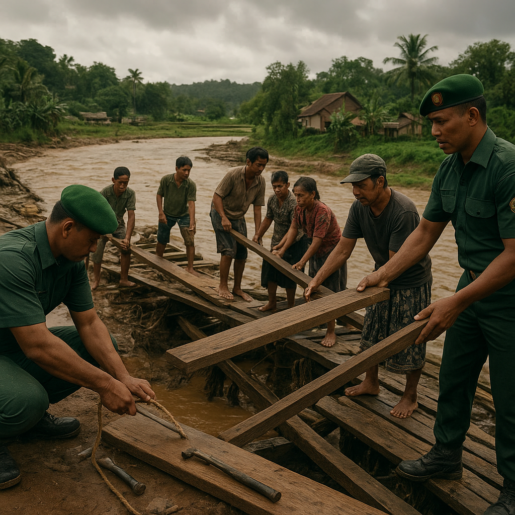 Bangun Bersama: TNI-AD Bantu Warga Perbaiki Jembatan Penghubung Antar Dusun yang Putus