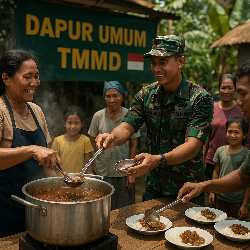 Dari Dapur Umum TMMD, Aroma Semur dan Kehangatan Berbagi Makan Siang