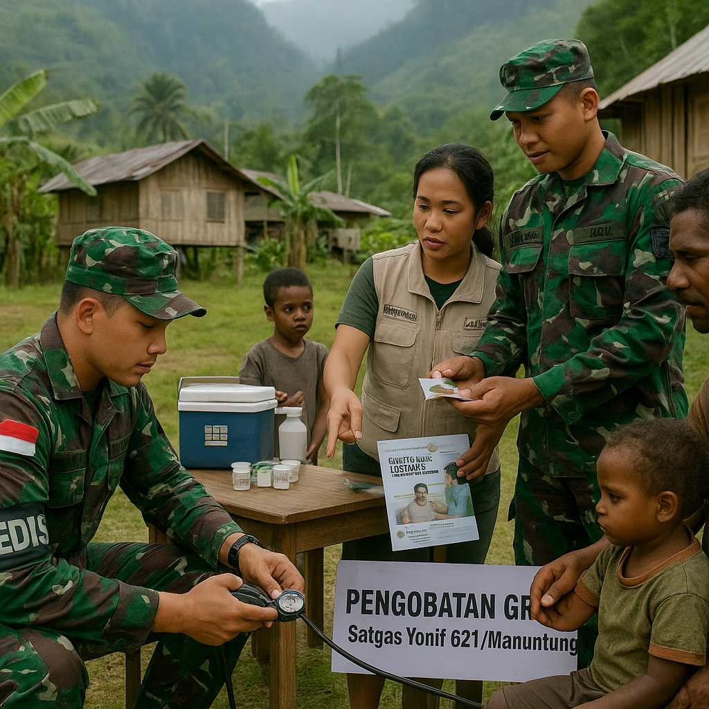 Satgas Yonif 621 Datangi Desa Agen-Gen, Warga Puncak Dapat Pengobatan dan Nasihat Sehat