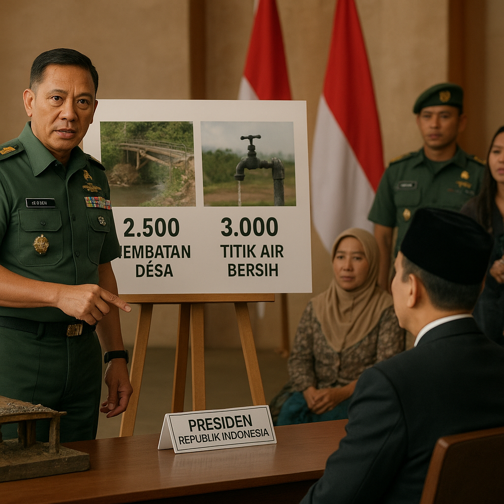 TNI Laporkan Progres 2.500 Jembatan Desa dan 3.000 Titik Air Bersih kepada Presiden