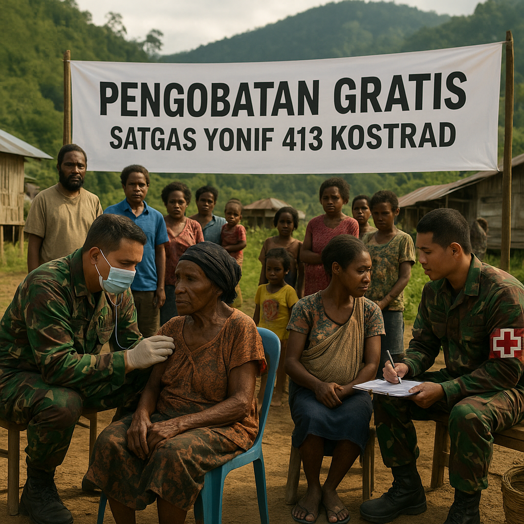 Bhakti TNI Di Pedalaman: Tim Kesehatan Satgas Yonif 413 Kostrad Gelar Pengobatan Gratis di Kampung Wuluagaima
