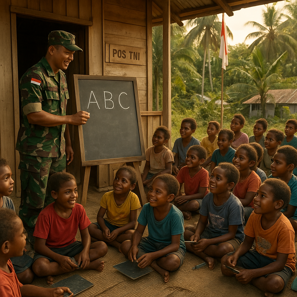Cerita Hangat di Pos TNI: Anak-anak Belajar Baca Tulis Dibimbing Langsung oleh Danpos
