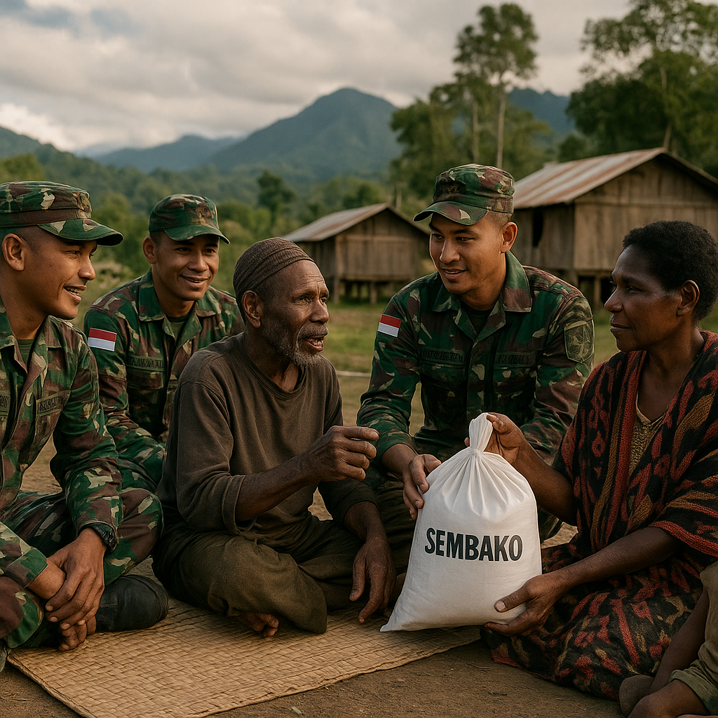 Komsos Humanis di Puncak Jaya, TNI Bagikan Sembako dan Dengarkan Aspirasi Warga
