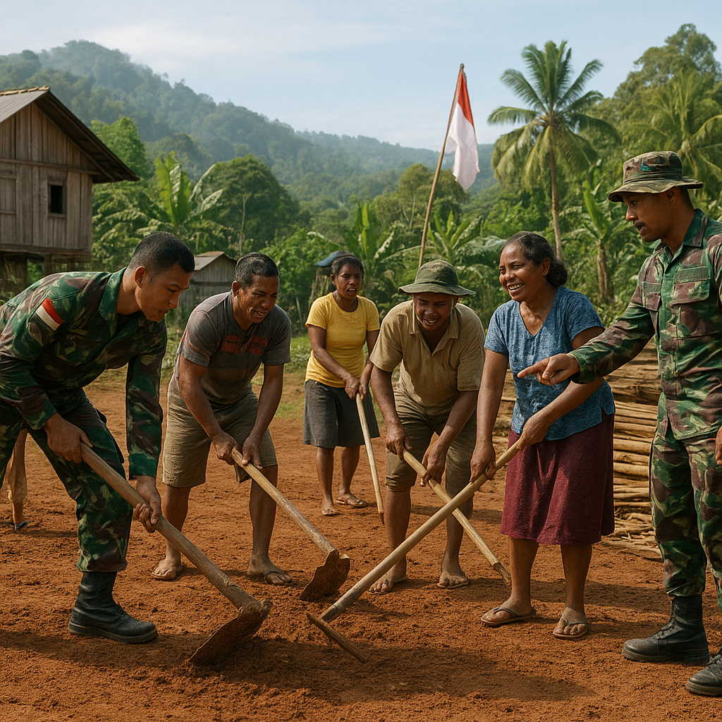 Satgas Yonif 113/JS Bersama Warga Engganengga Bangun Rumah