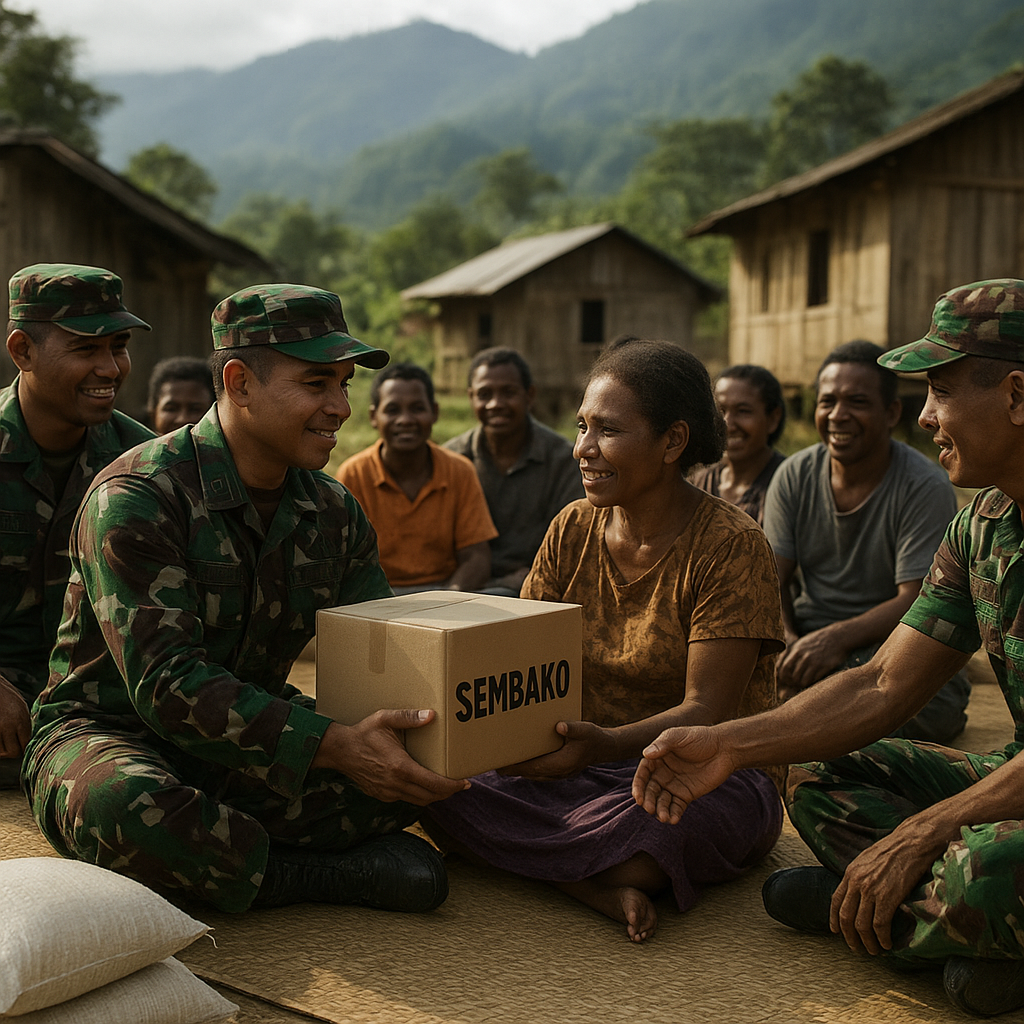 Duduk Bersila di Dokome: TNI dan Warga Perkuat Persaudaraan Sambil Berbagi Bantuan