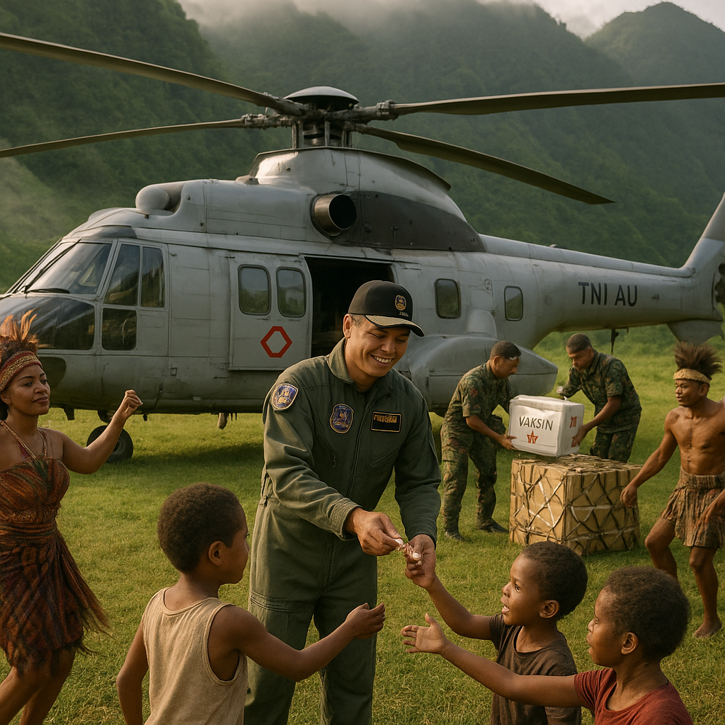 TNI AU Kirim Helikopter Angkut Obat dan Vaksin ke Kampung Terpencil di Lereng Pegunungan Papua