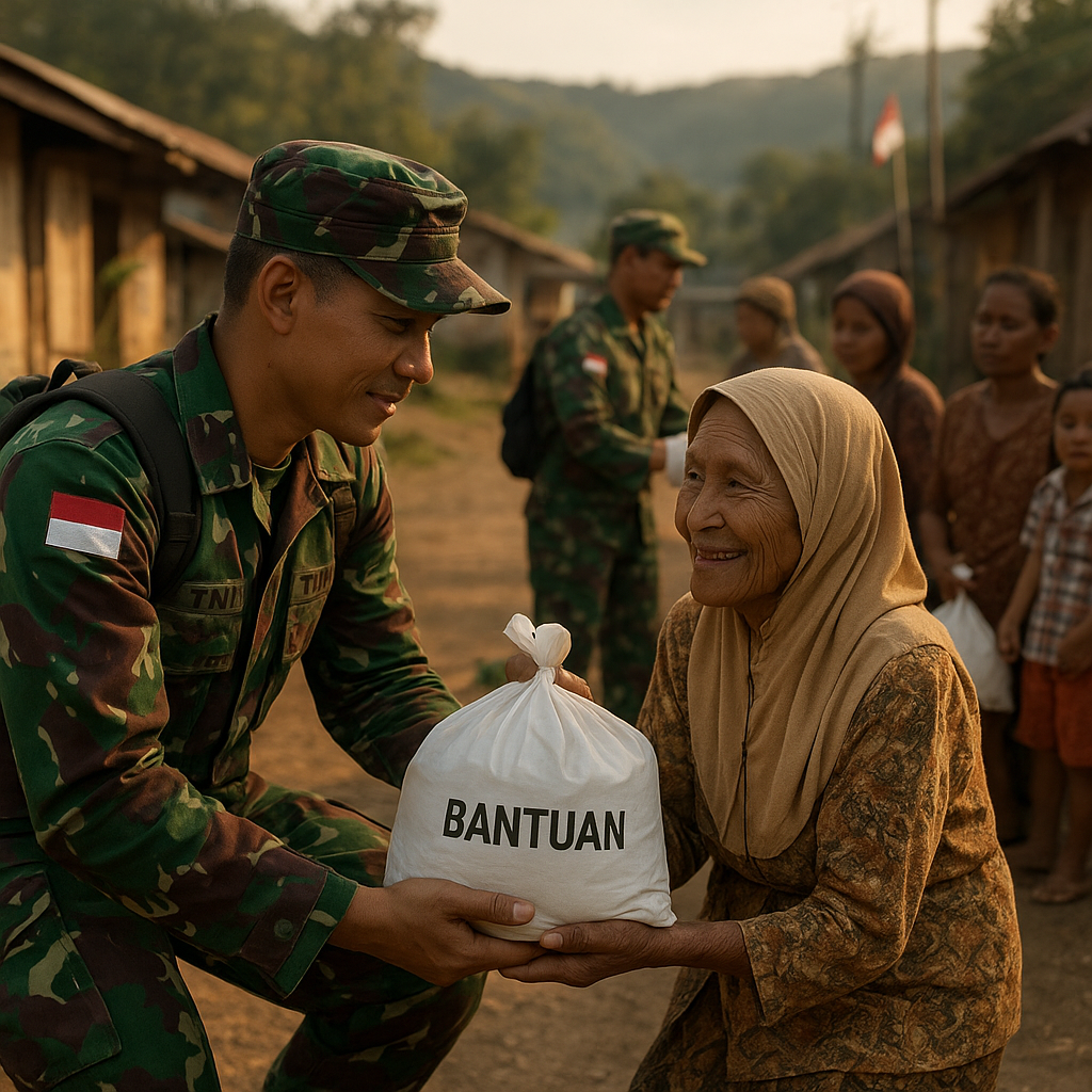 TNI Bagikan Bantuan Sembako untuk Lansia dan Keluarga Kurang Mampu di Perbatasan