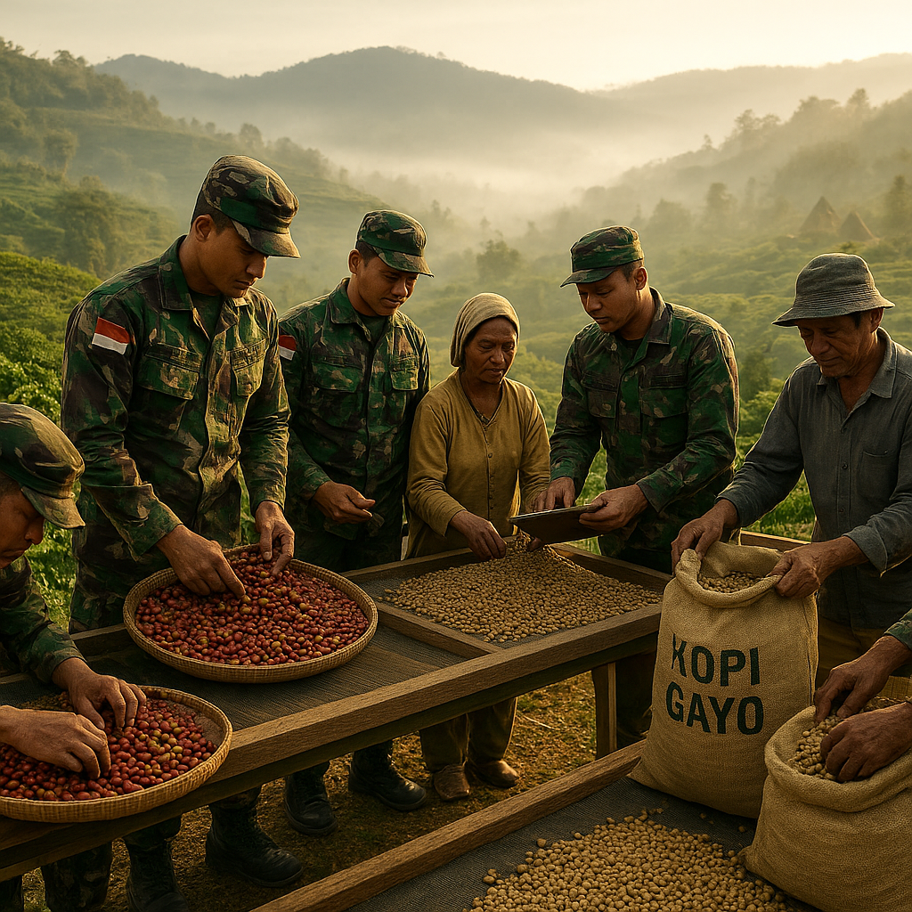 TNI Bantu Olah Hasil Panen Kopi Warga di Dataran Tinggi Gayo