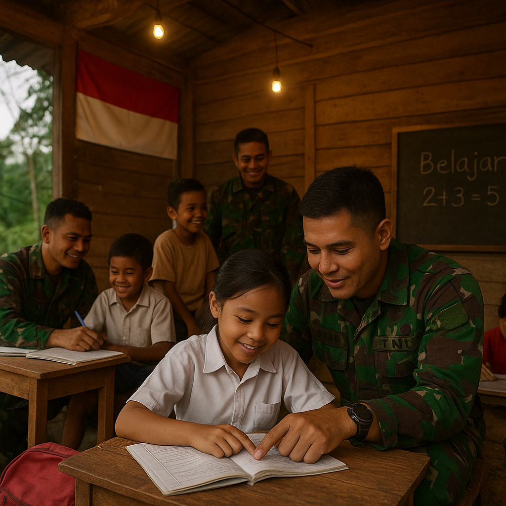 Pos TNI di Perbatasan Kalimantan Jadi Tempat Belajar Anak-anak Setelah Sekolah
