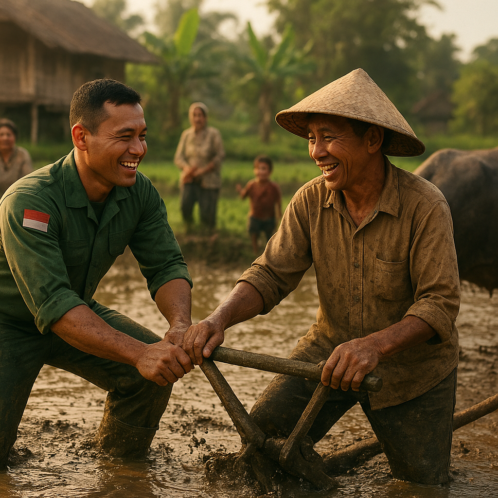 Babinsa Bantu Petani Garap Sawah, Warga Sambut dengan Semangat Kebersamaan