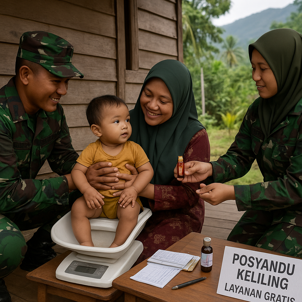 Posyandu Keliling Satgas TNI di Pedalaman Aceh: Periksa Kesehatan dan Bagikan Vitamin untuk Ibu dan Balita