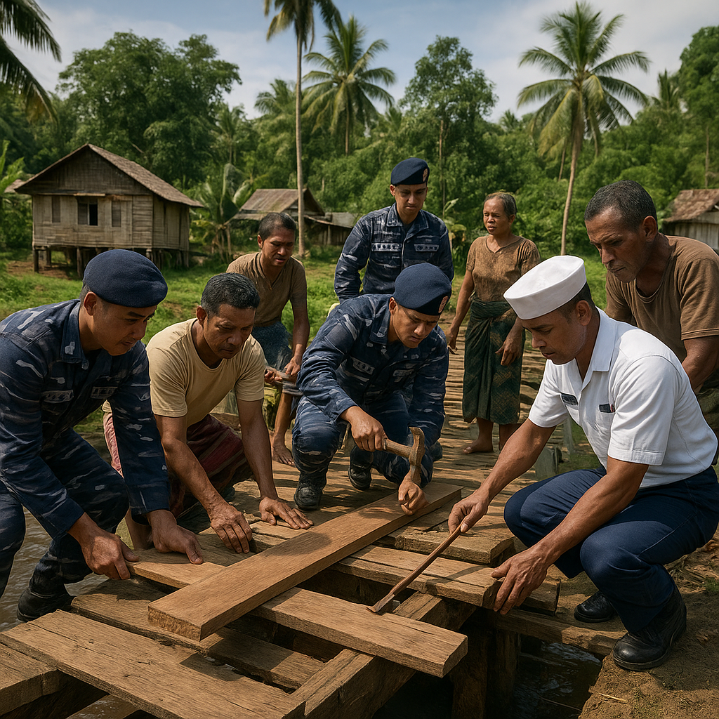 TNI AL Bantu Perbaiki Jembatan Timbang di Desa Terpencil Maluku