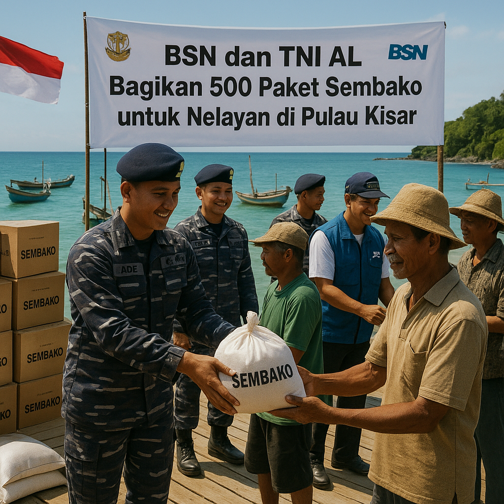 BSN dan TNI AL Bagikan 500 Paket Sembako untuk Nelayan di Pulau Terluar Maluku