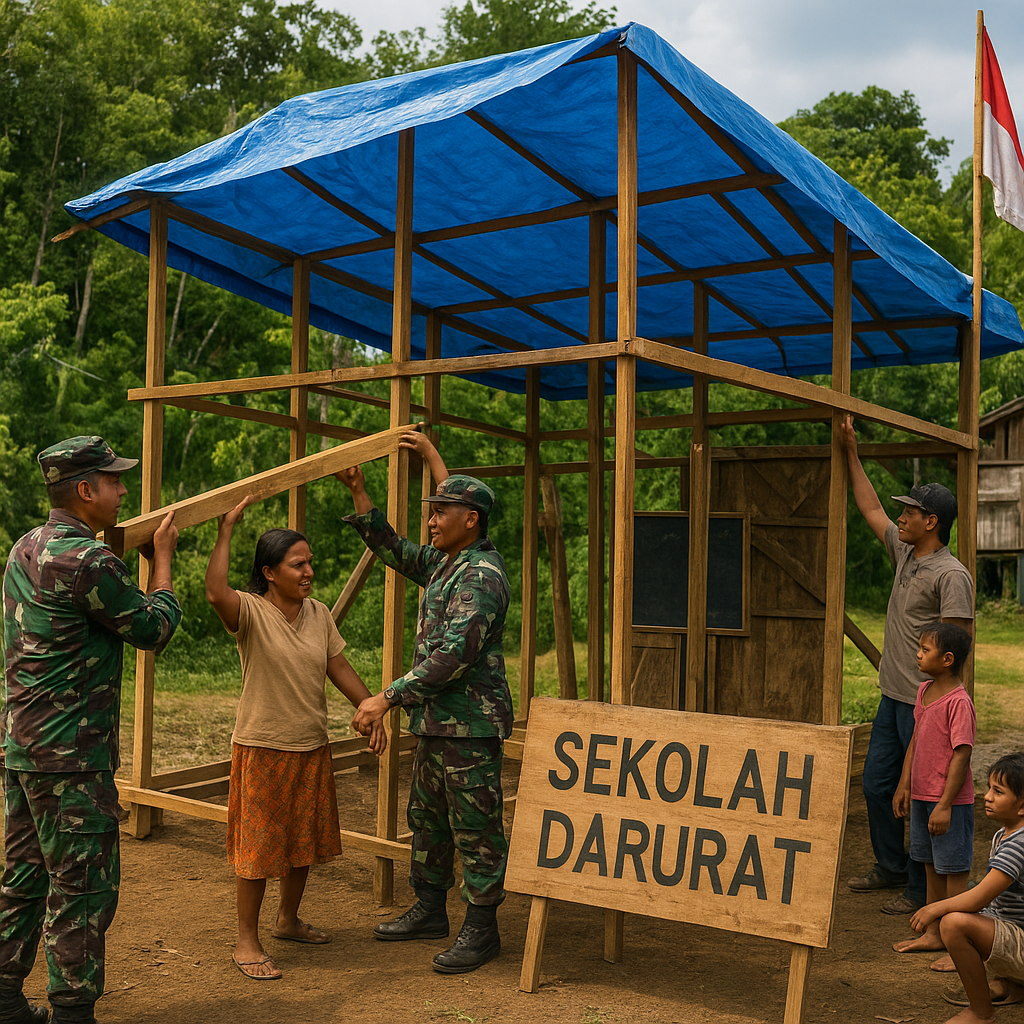 TNI AD Bantu Bangun Sekolah Darurat di Pedalaman Halmahera Barat
