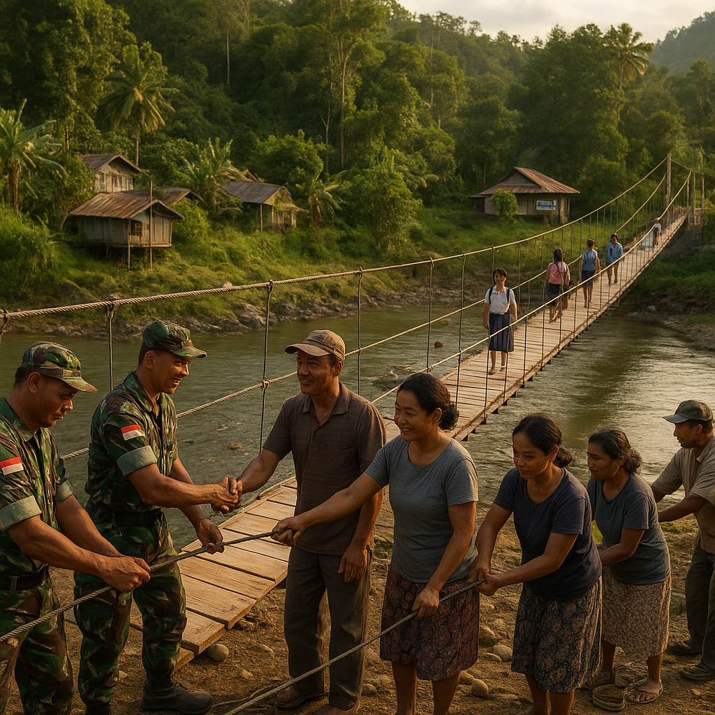TNI AD Bangun Jembatan Gantung di Desa Terpencil Maluku, Warga Tak Lagi Pakai Perahu Kayu
