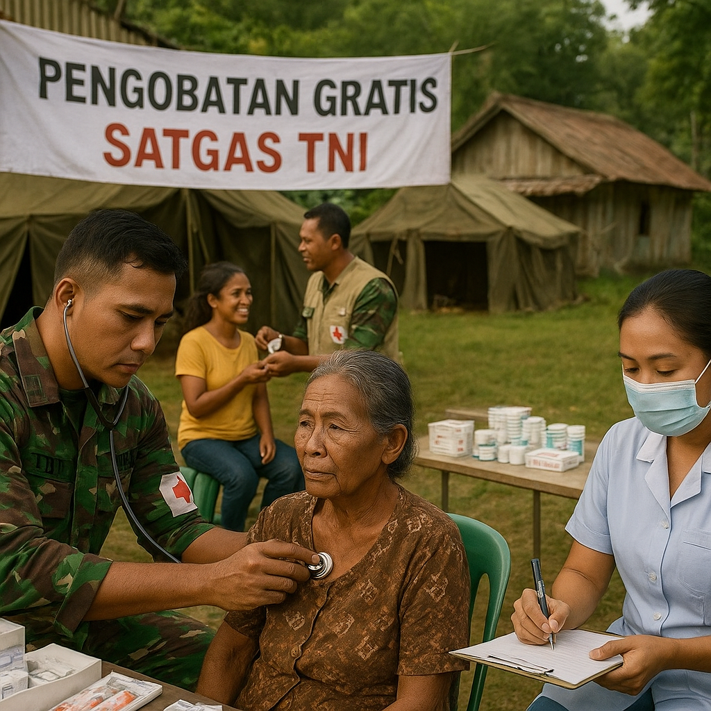 Satgas TNI di Perbatasan Gelar Pengobatan Gratis, Puluhan Warga Pedalaman Diperiksa Kesehatannya