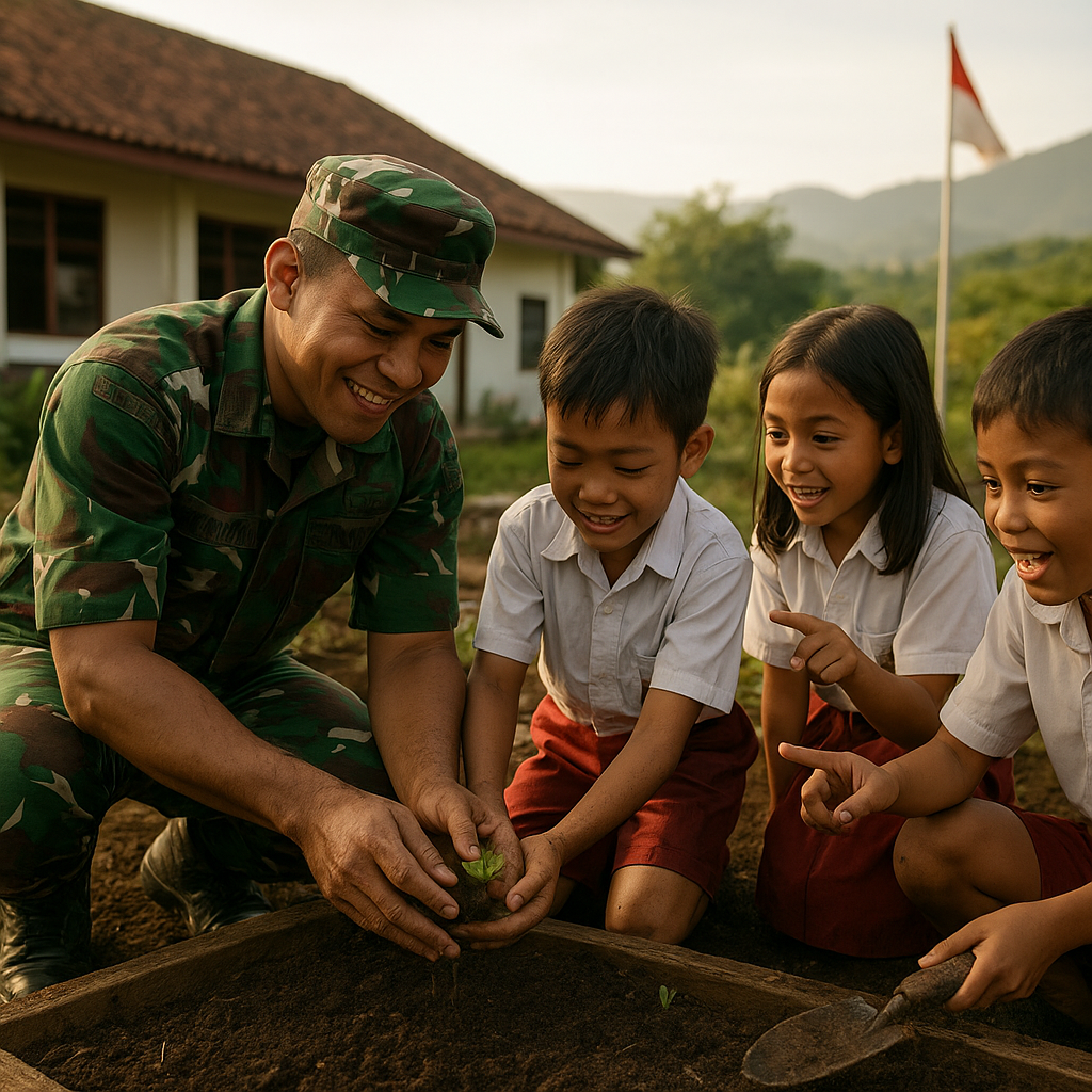 Bintara Pembina Desa di Flores Ajari Anak-anak Bercocok Tanam di Kebun Sekolah
