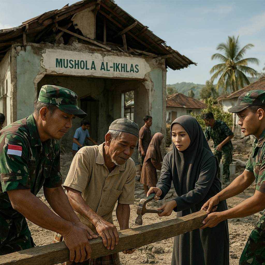 Warga Desa Cinta Damai Minta TNI Bantu Renovasi Mushola yang Ambruk