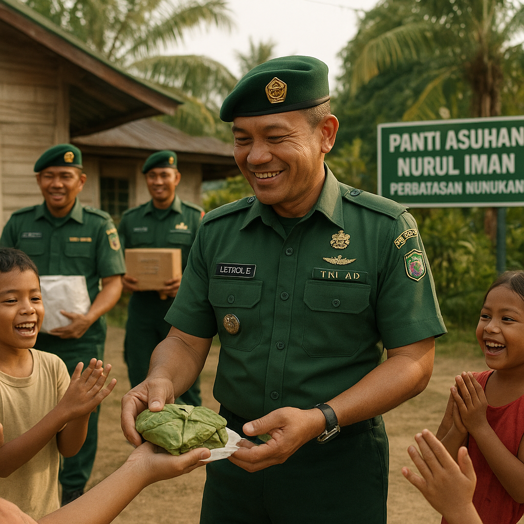 Cerita Kehangatan: Dansatgas Pamrahwan Berbagi Nasi Bungkus dengan Anak Yatim di Perbatasan