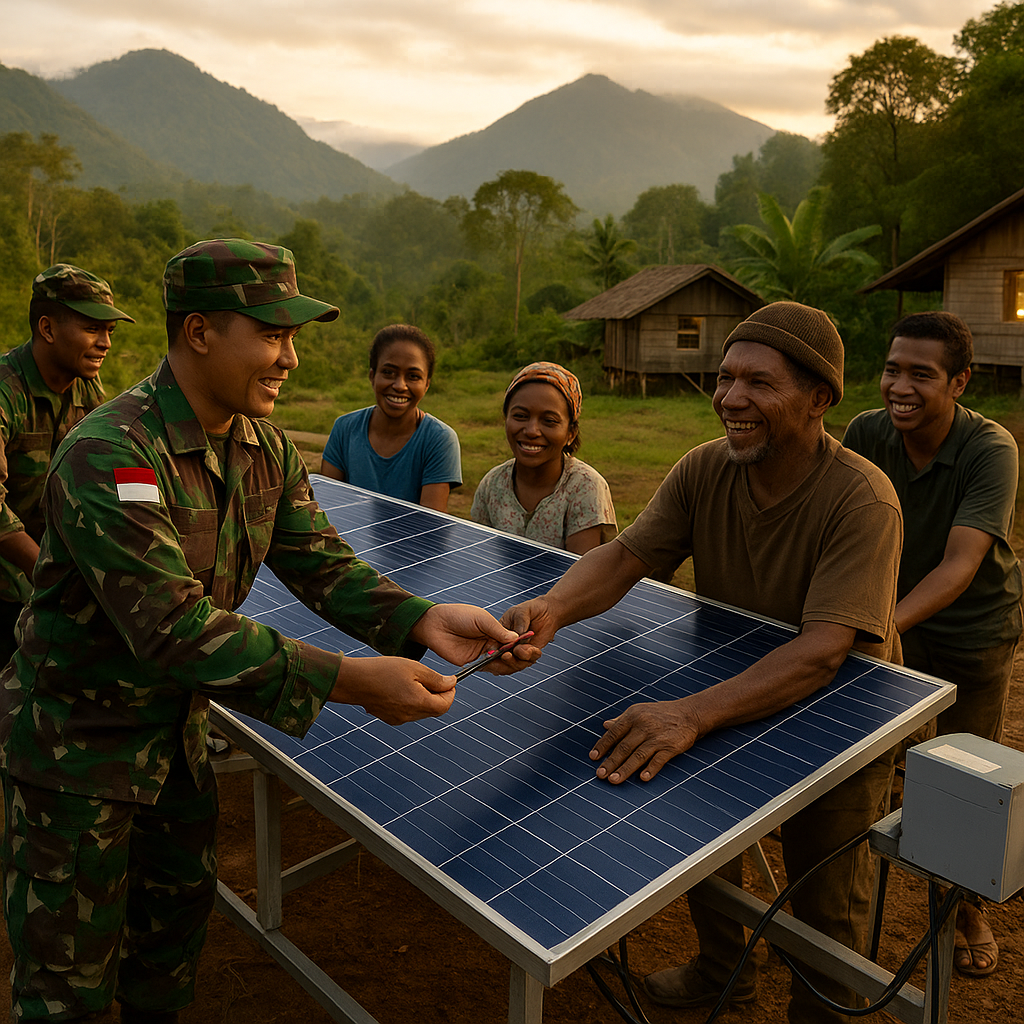Warga Desa Tersebut di Pegunungan Bintang Mulai Nikmati Listrik 24 Jam Berkat Program TNI