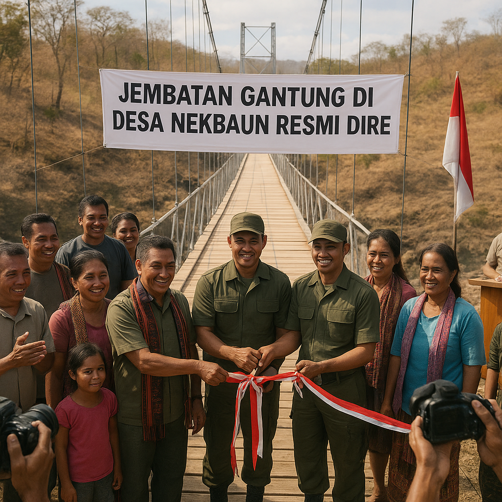 Jembatan Gantung di Desa Nekbaun Resmi Diresmikan, Hasil Gotong Royong TNI dan Warga