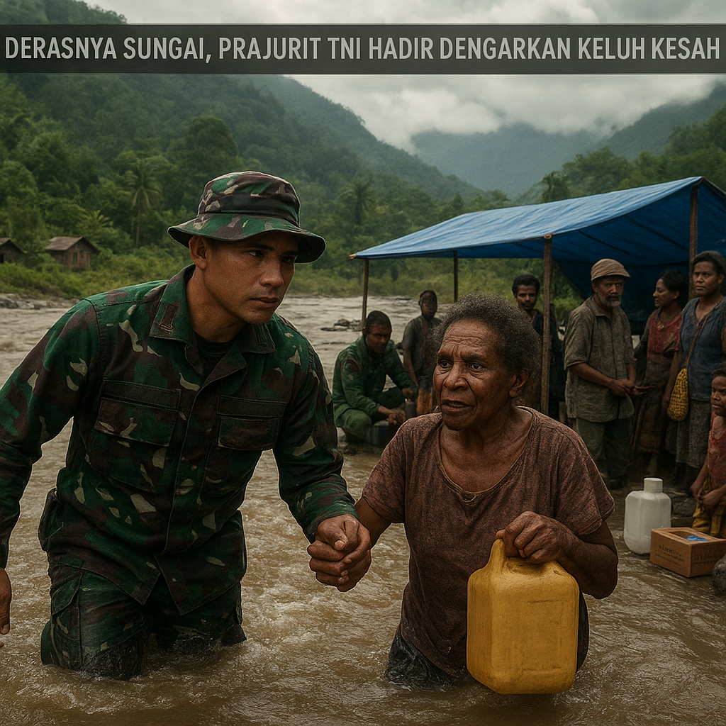 Tembus Derasnya Sungai, Prajurit TNI Hadir Dengarkan Keluh Kesah Warga Lanny Jaya