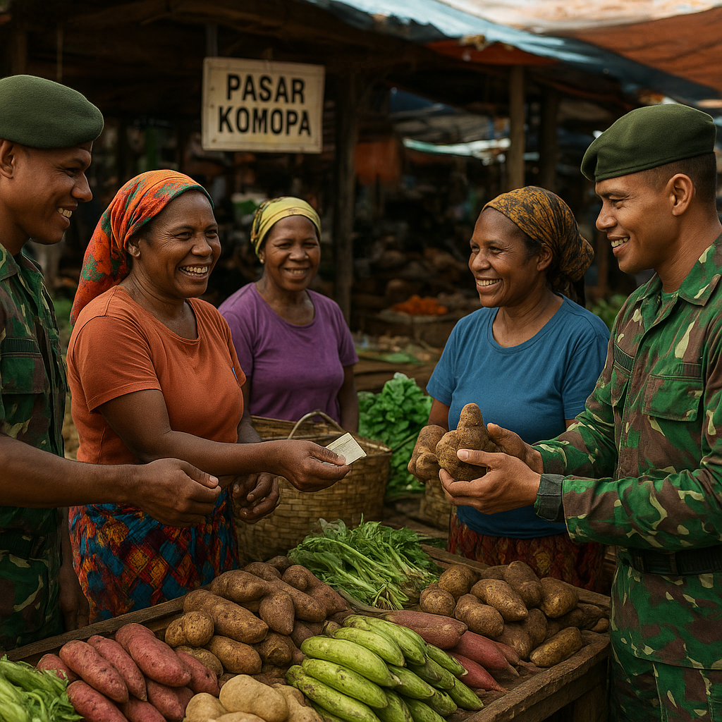 Sambil Jaga Perbatasan, Prajurit Marinir Borong Hasil Bumi Mama-Mama Paniai