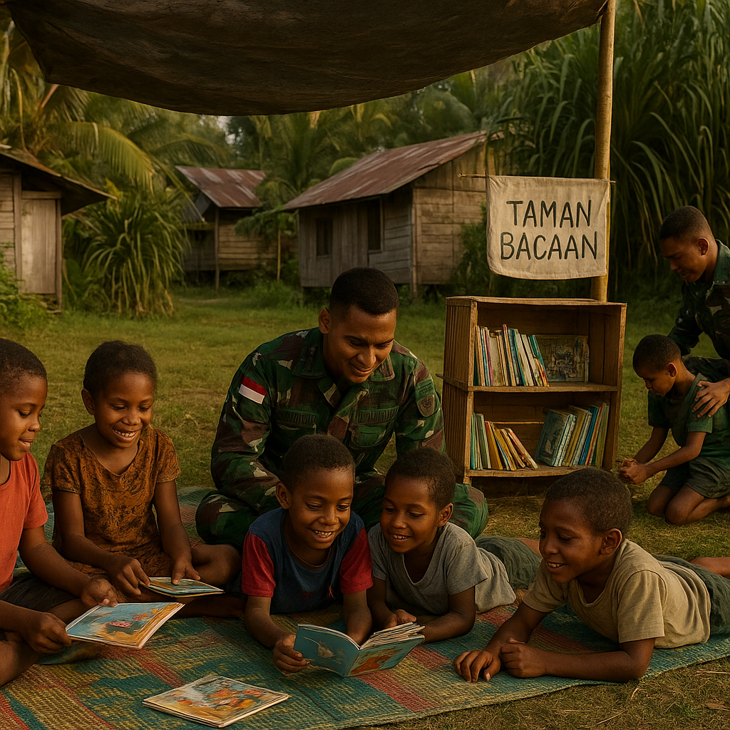 Satgas Pamtas Yonif 713 Bangun Taman Bacaan untuk Anak-Anak Perbatasan Skofro