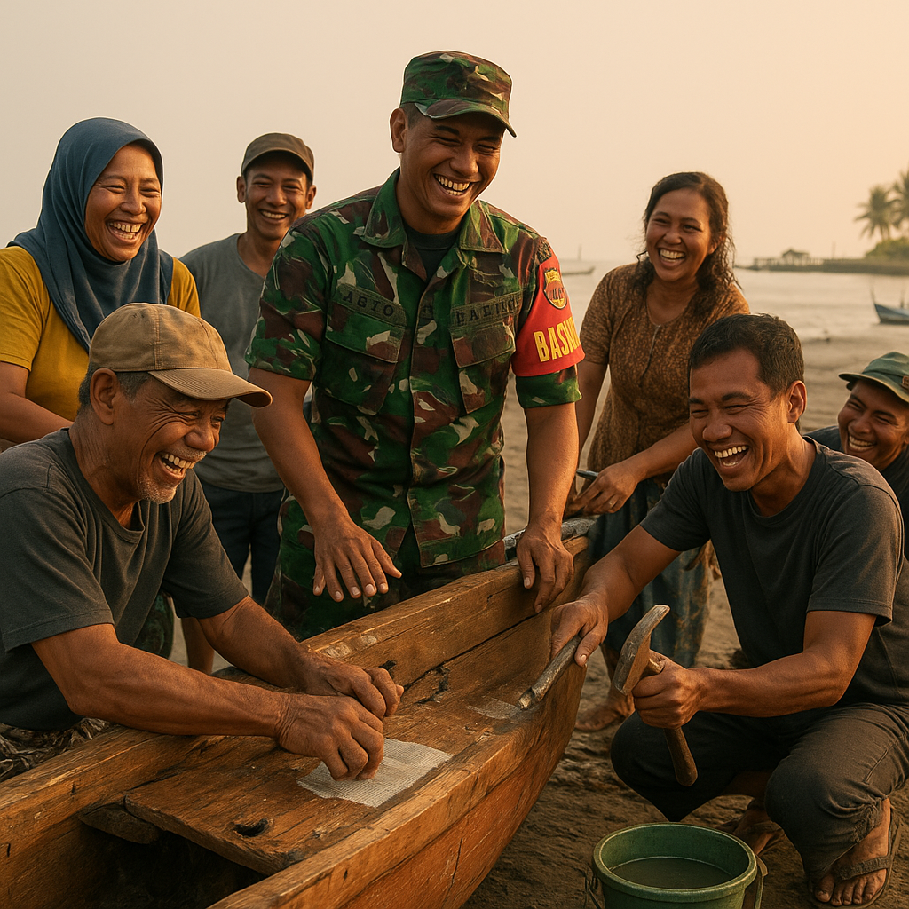 Babinsa Bantu Nelayan Indramayu Perbaiki Perahu Rusak, Gelak Tawa Mewarnai Pesisir