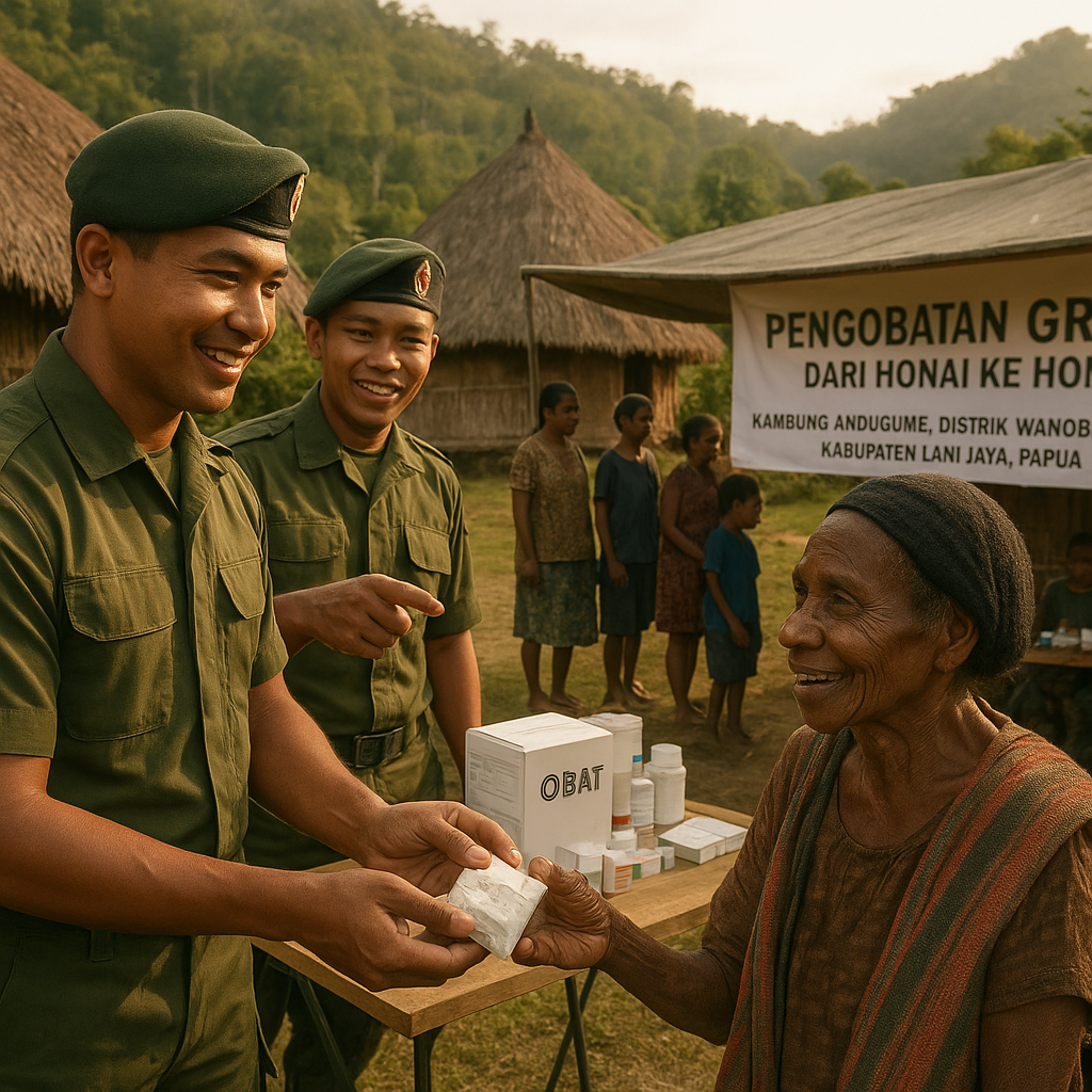 Dari Honai ke Honai, Prajurit Sapa Warga dan Bagikan Pengobatan Gratis di Andugume