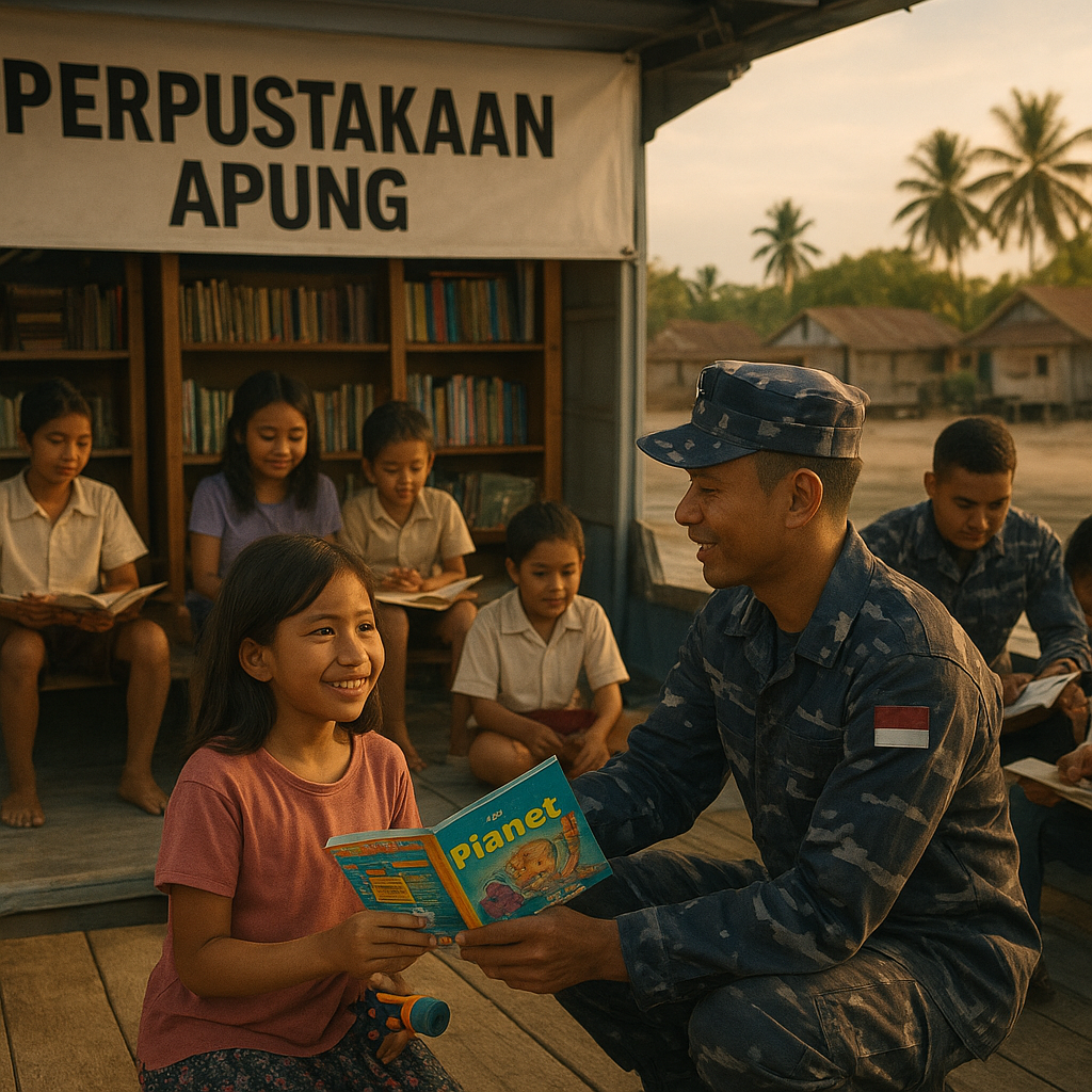 Cerita Kehangatan: Prajurit TNI AL Ajak Anak-Anak Pulau Marore Belajar di Perpustakaan Apung