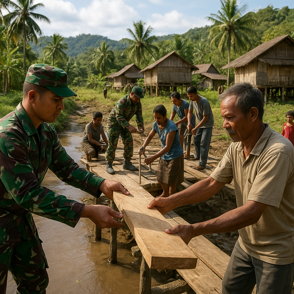 TNI Bantu Perbaiki Jembatan Penghubung Dusun di Desa Terpencil Maluku