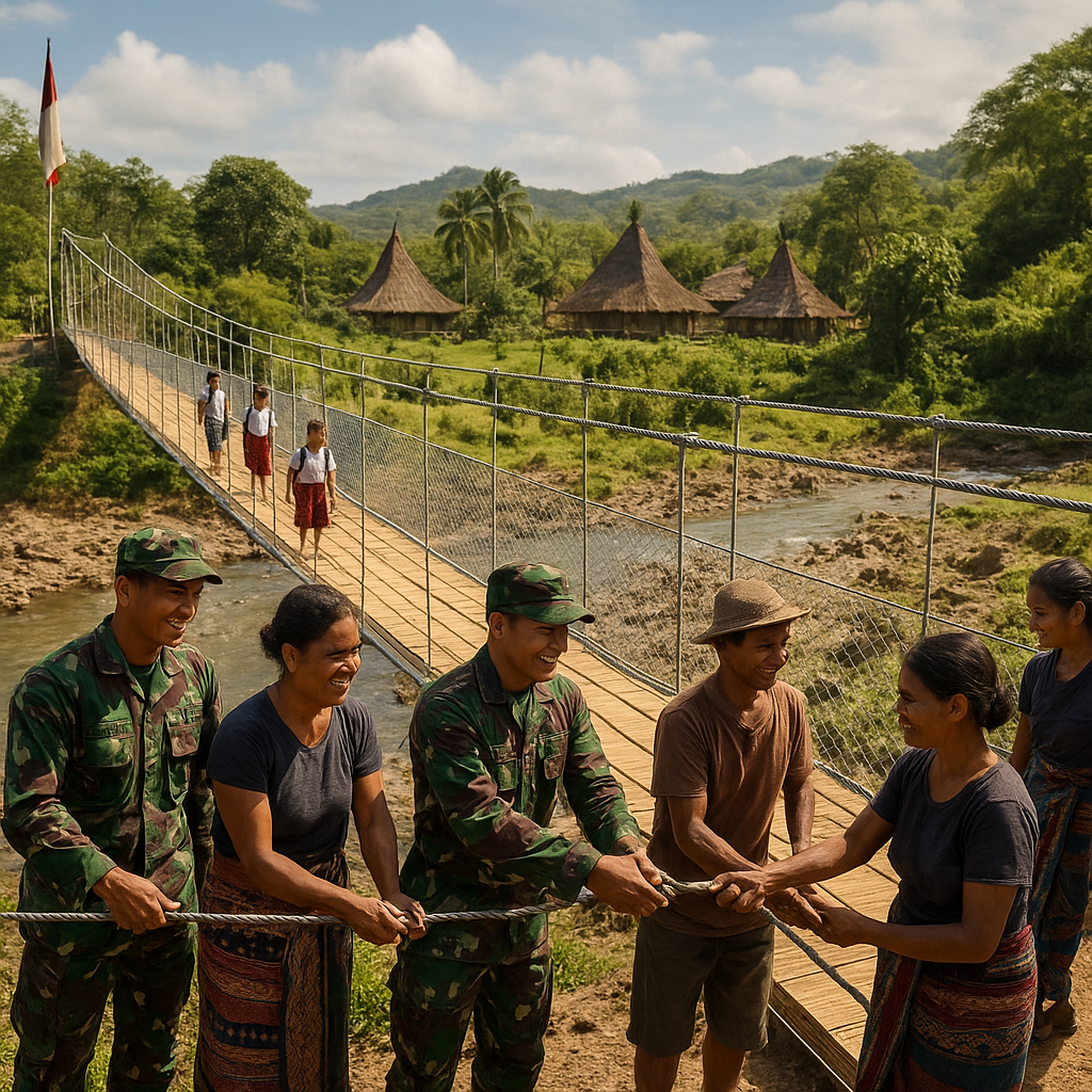 TNI Bangun Jembatan Gantung di Desa Terpencil Sumba Barat Daya, Warga Tak Lagi Takut Banjir