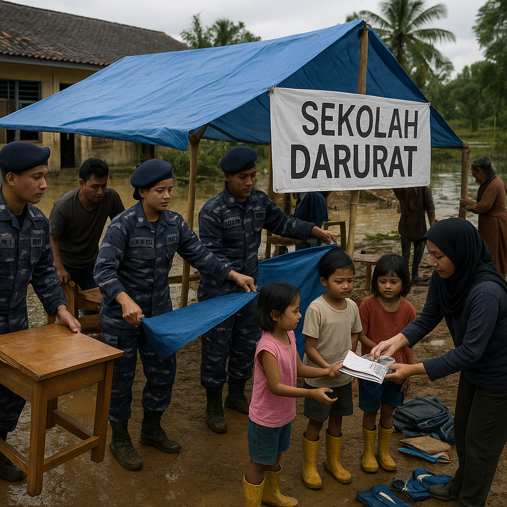 TNI AL Bantu Membangun Sekolah Darurat Pasca-Banjir di Kalimantan Barat
